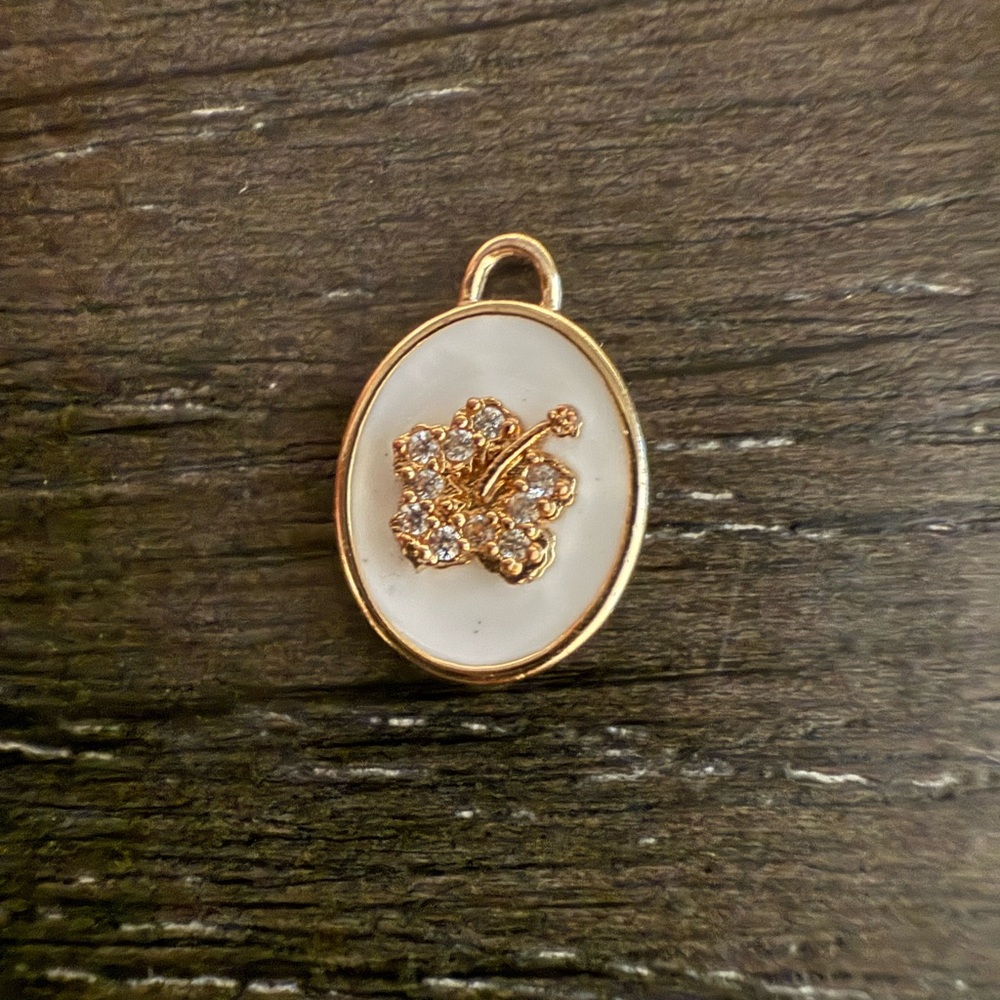 Disney Ohana Flower Gold and White with Diamonds Pendant Charm
